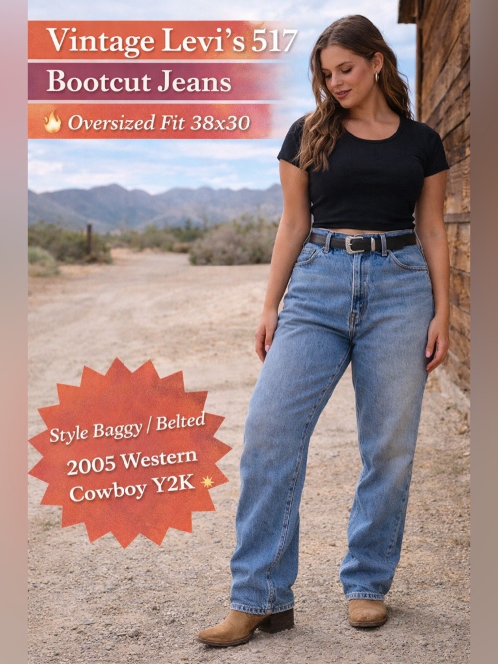 Vintage Levi’s 517 Bootcut Jeans 38x30 2005 Med Wash Western Blokecore Y2K USA
